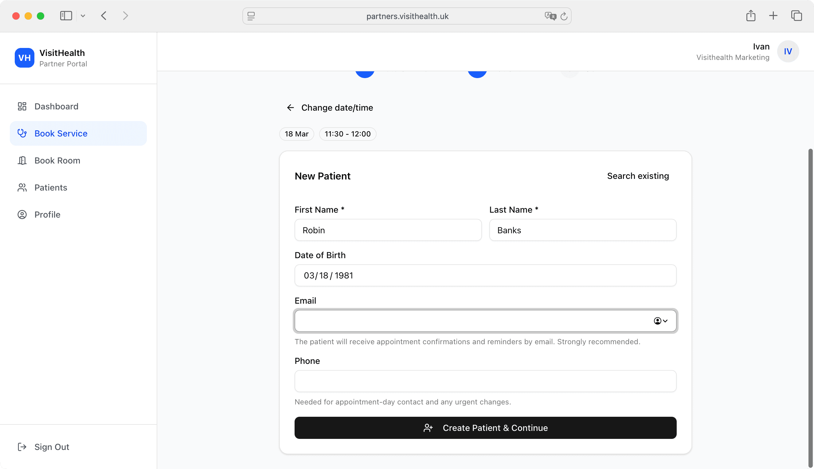 Patient details — visible to the doctor and our admins