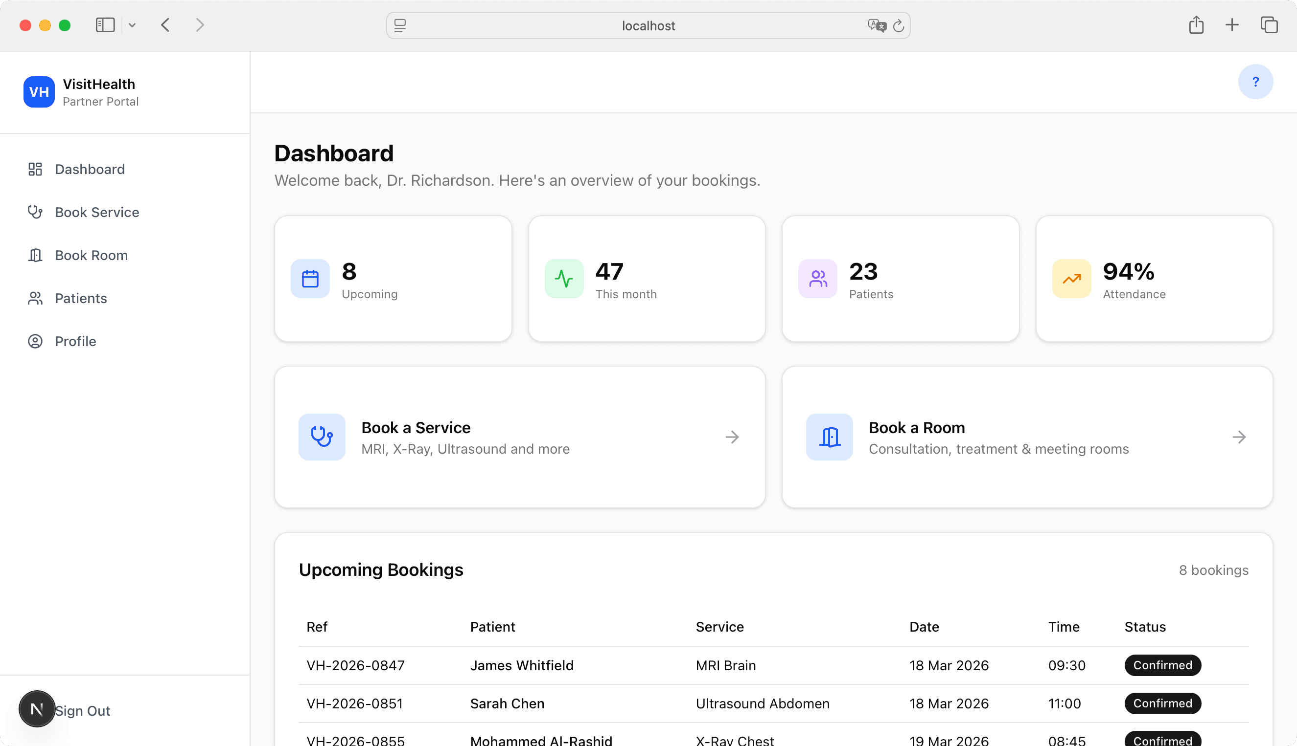 Partners can see booking statuses
